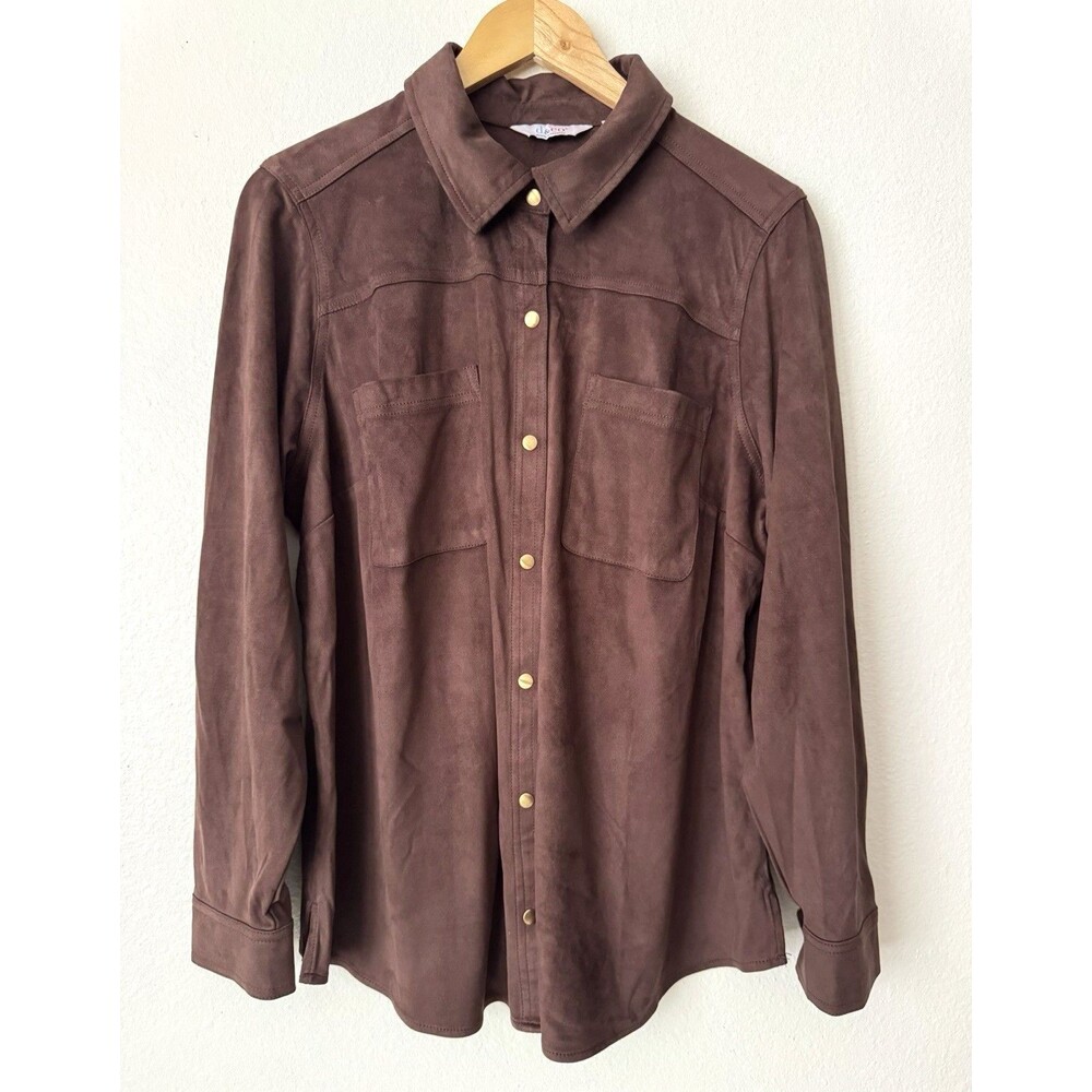 D&Co Faux Suede Shirt Jacket Brown Western Snap Front Women’s 1X Long Sleeve